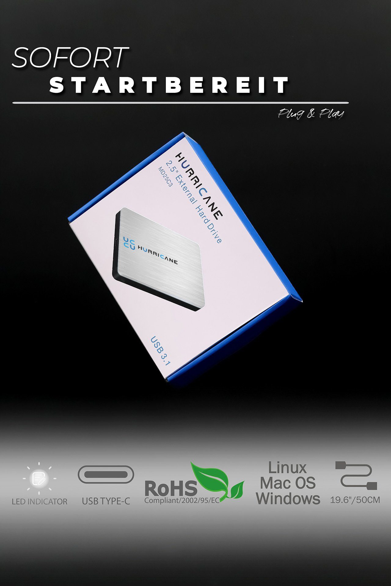 HURRICANE MD25C3 Tragbare Externe Festplatte 500GB 2,5