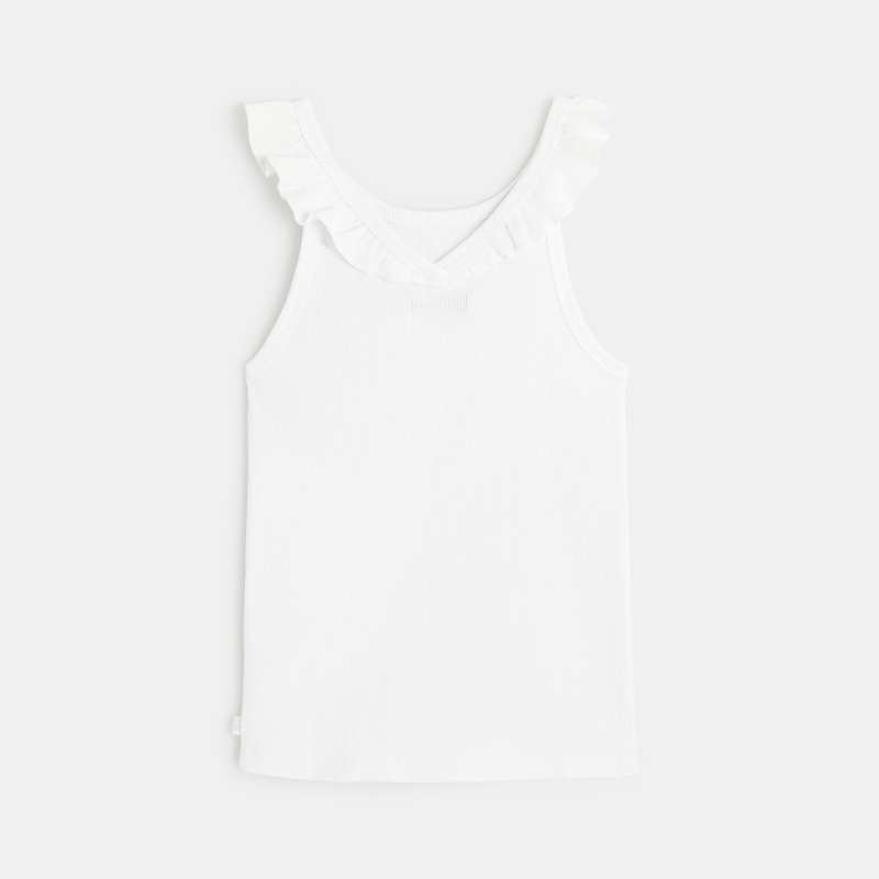 Débardeur uni à col volanté blanc fille