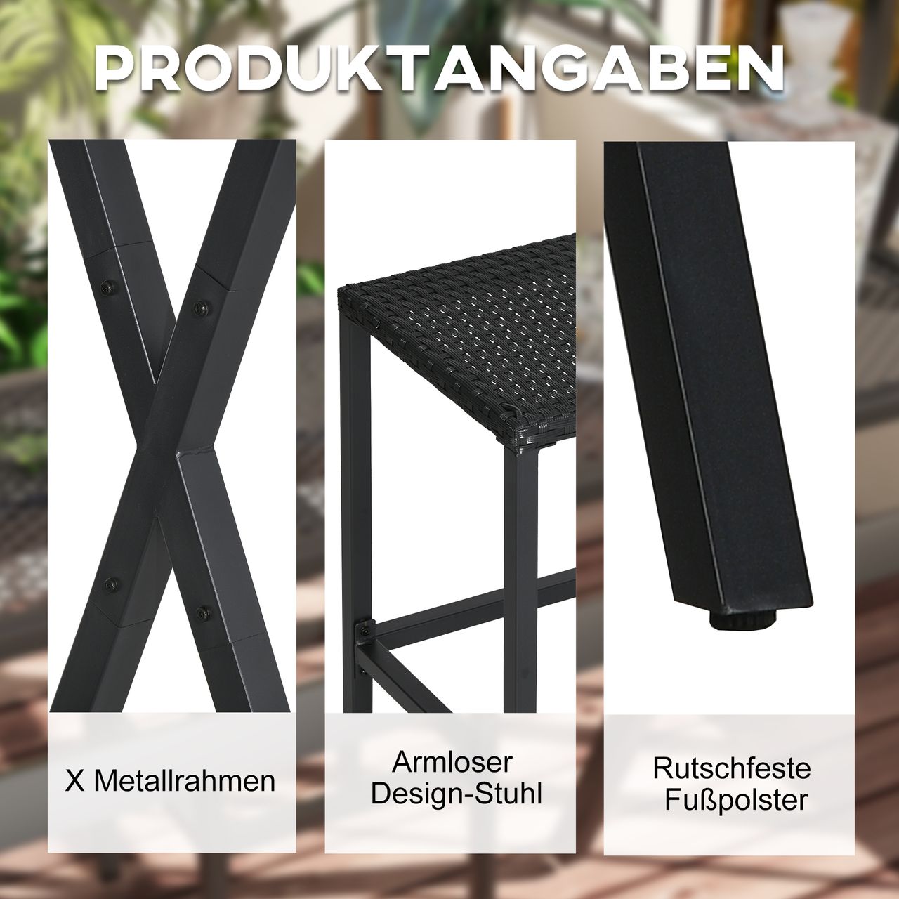 Outsunny Gartenbar-Set Rattan Bartisch mit 4 Barhockern, Stehtisch mit Dach