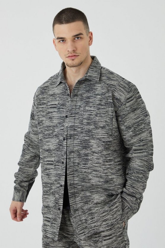 Tall Oversize Jacquard Overshirt mit Marmor-Print