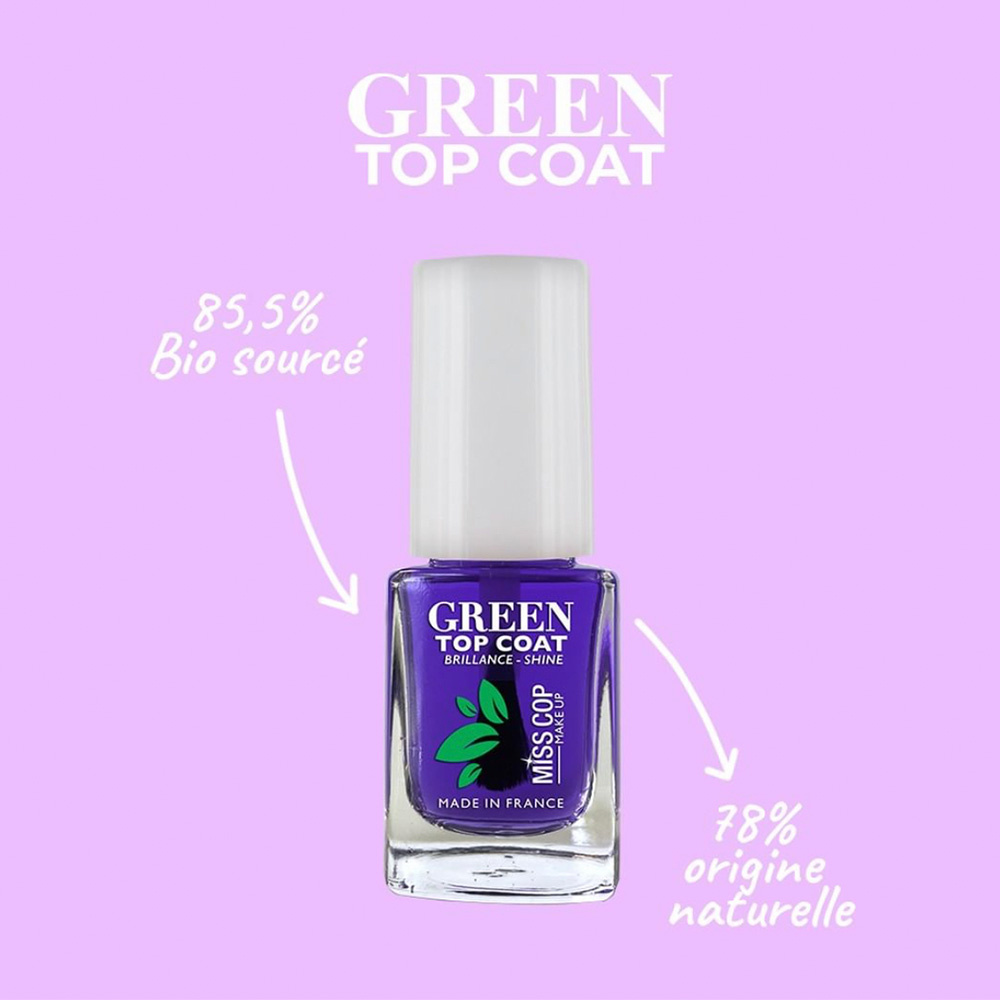 miss cop Top Coat green Soin ongles biosourcé