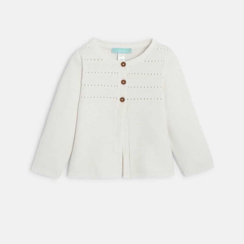 Gilet maille tricot à boutons blanc bébé fille