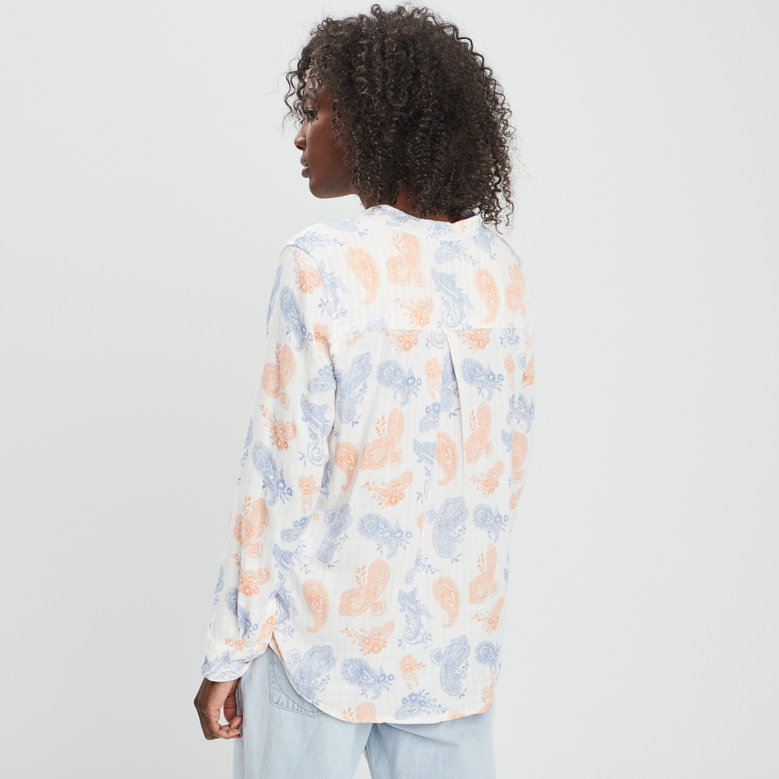 Chemise manches longues col mao ecru femme | La Halle