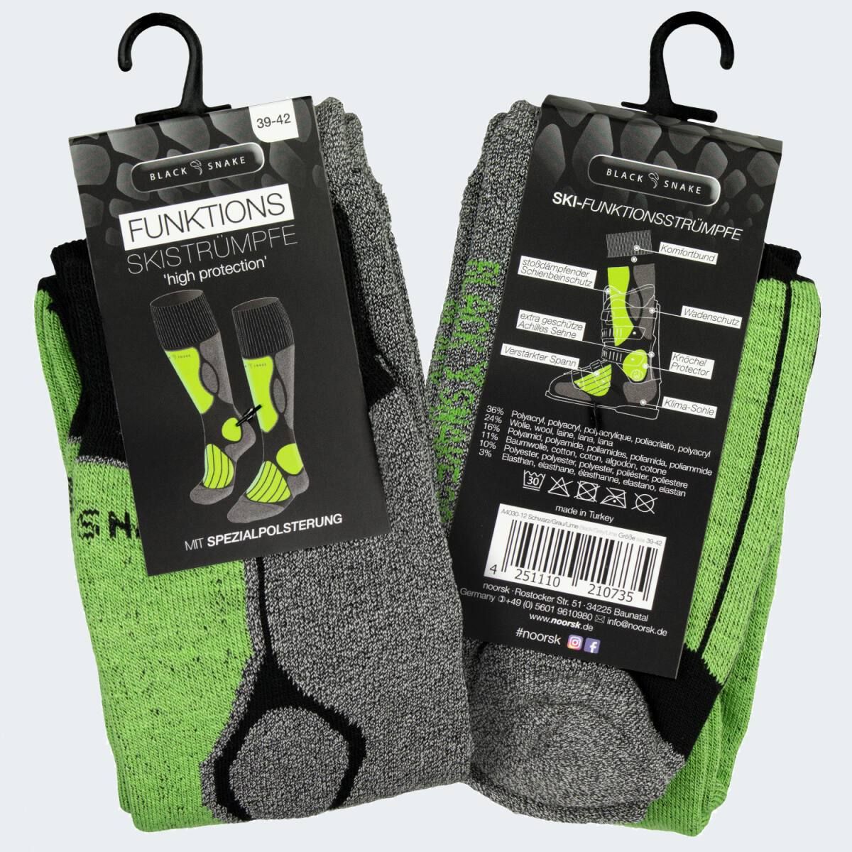 Black Snake High Protection Lime Skisocken