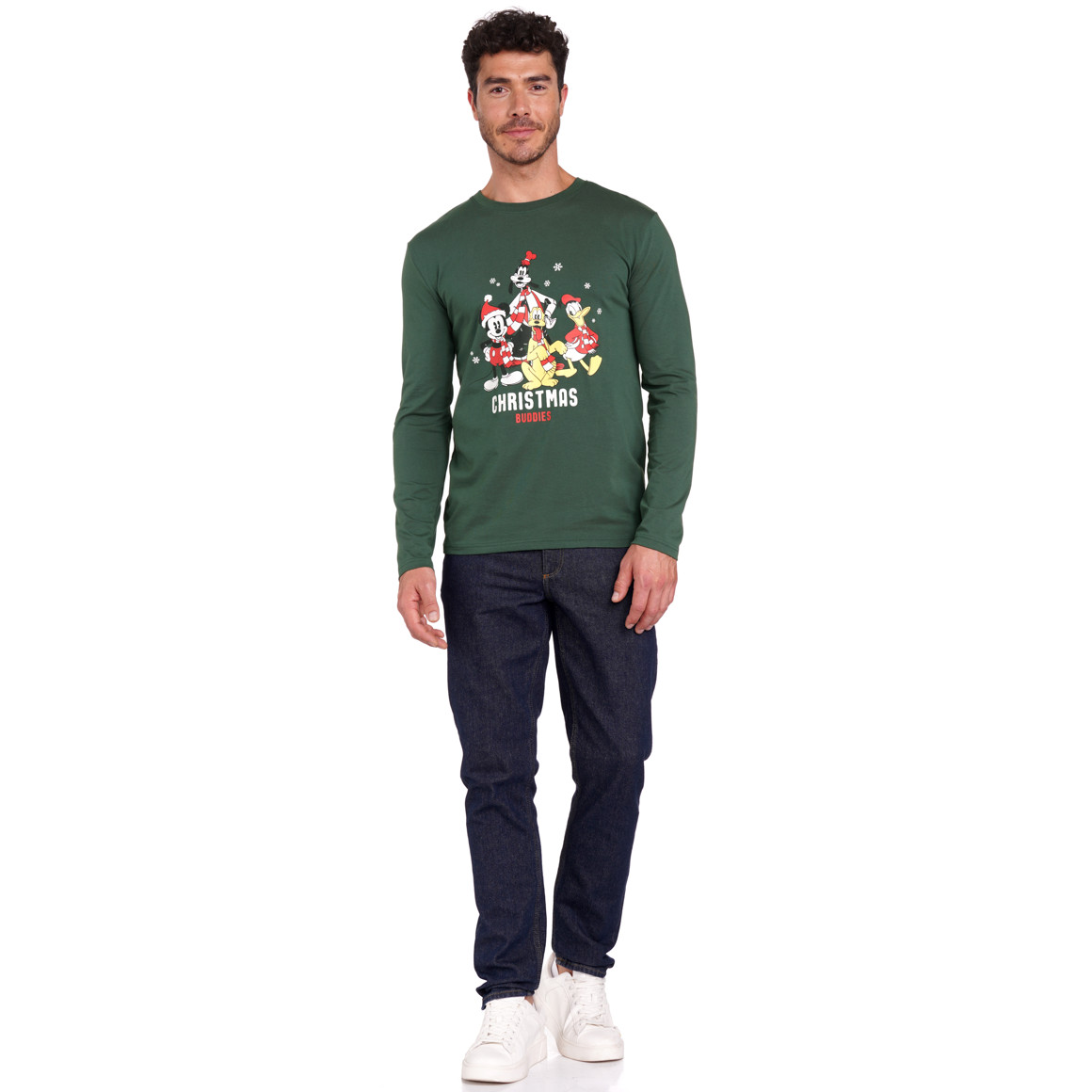 Micky Maus Weihnachtslangarmshirt mit Print dunkelgrün