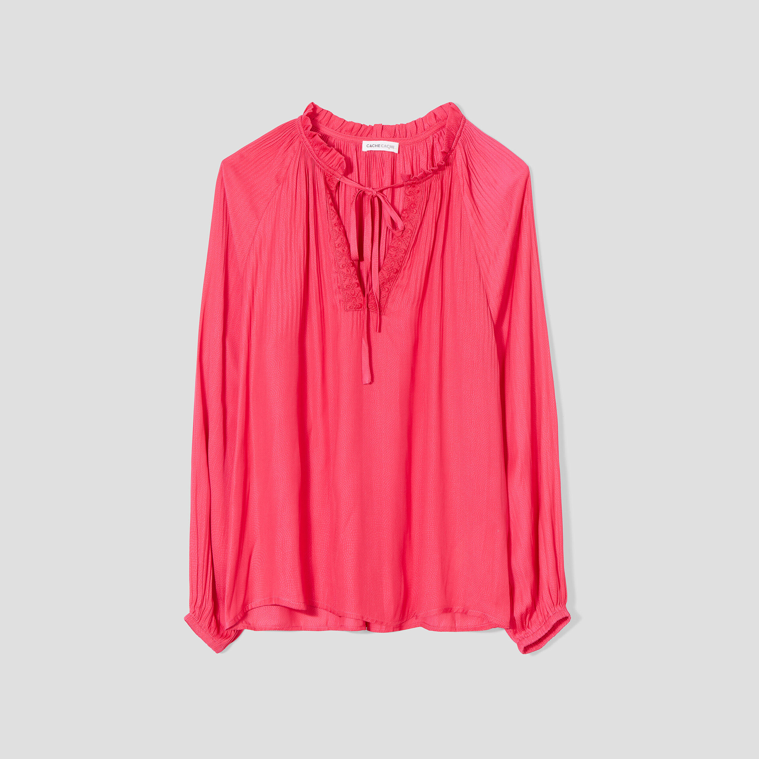 Blouse manches longues satin rose vif femme | Cache Cache