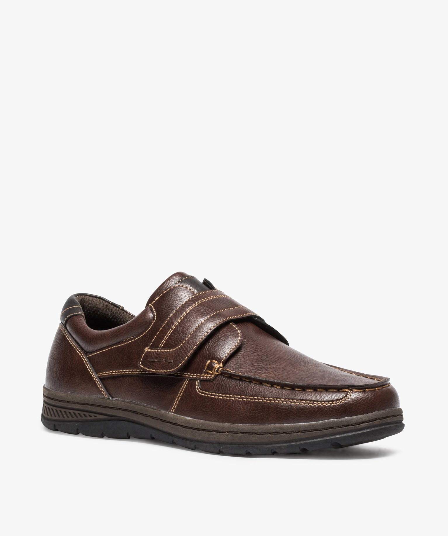 Chaussures bateau homme confort fermeture scratch marron | GEMO