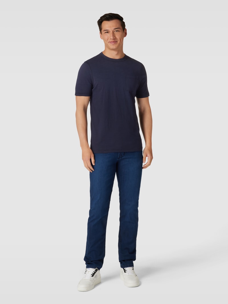 T-Shirt in melierter Optik mit Brusttasche in dunkelblau