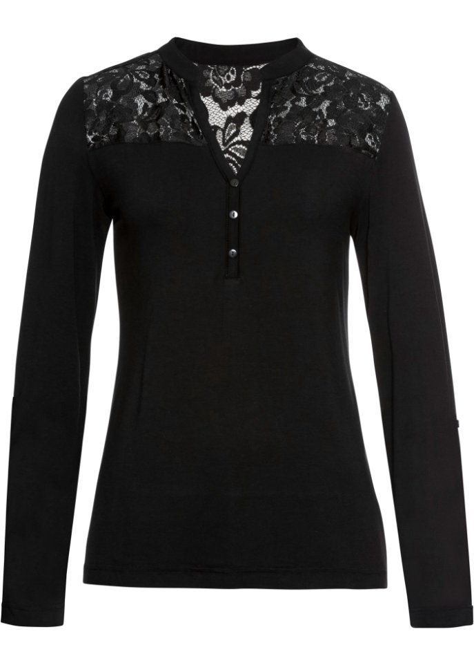 Henleyshirt mit Spitzeneinsatz