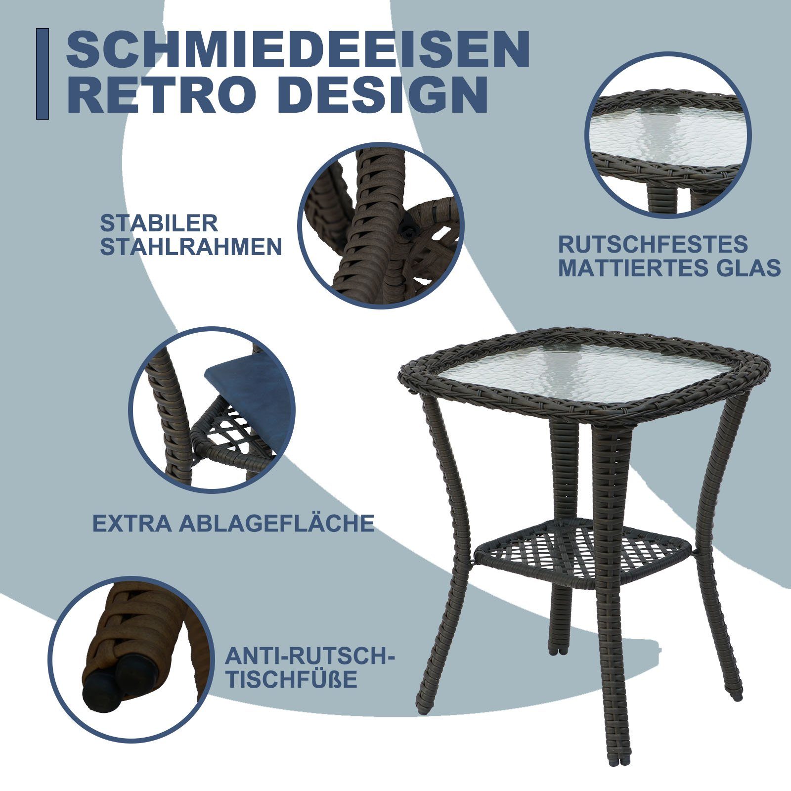 KAHOO Garten-Essgruppe 3tlg. Balkonmöbel Set, Polyrattan, inkl. Kissen