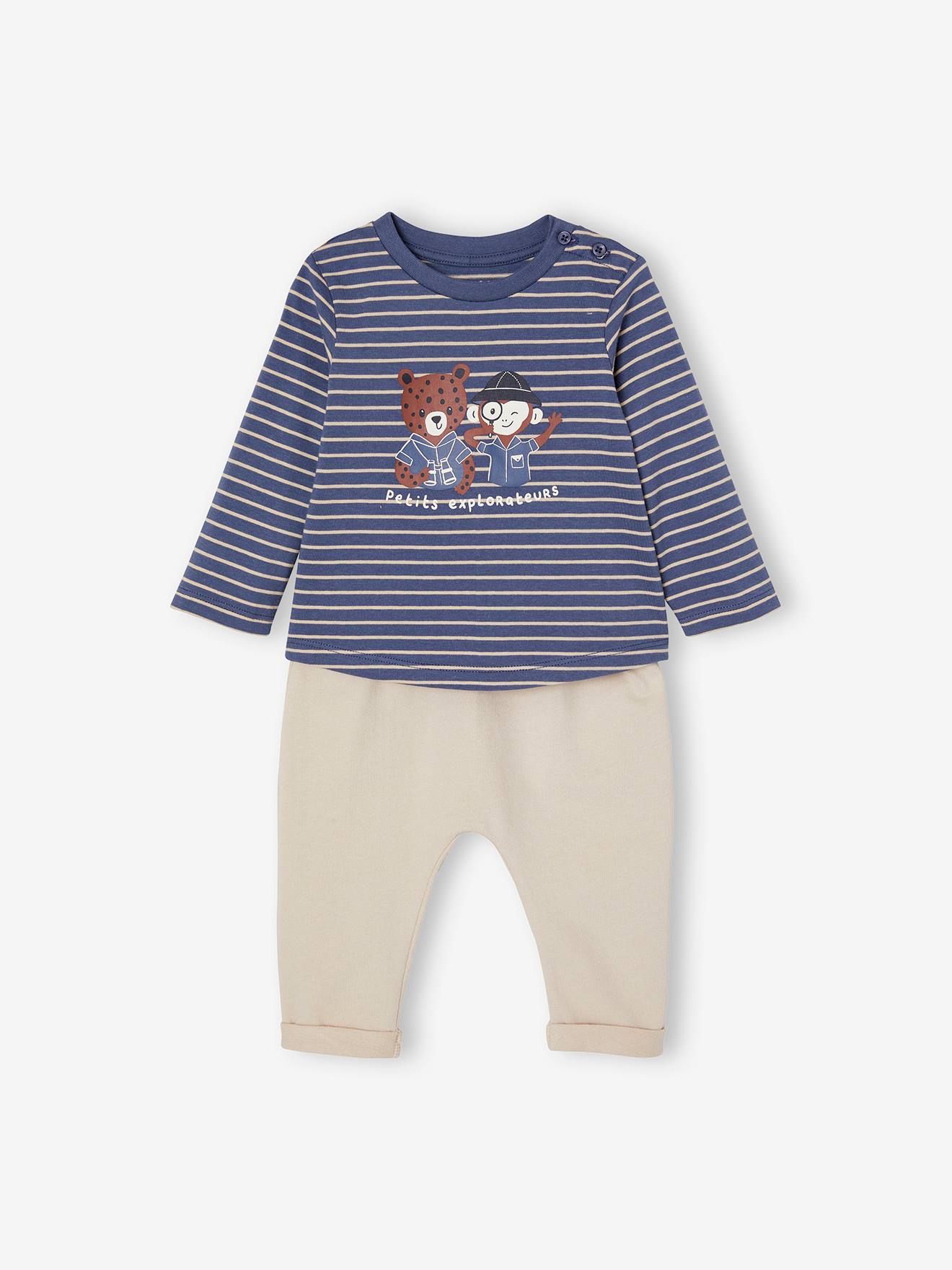 Vertbaudet Baby-Set: Shirt & Sweathose Oeko-Tex - blau