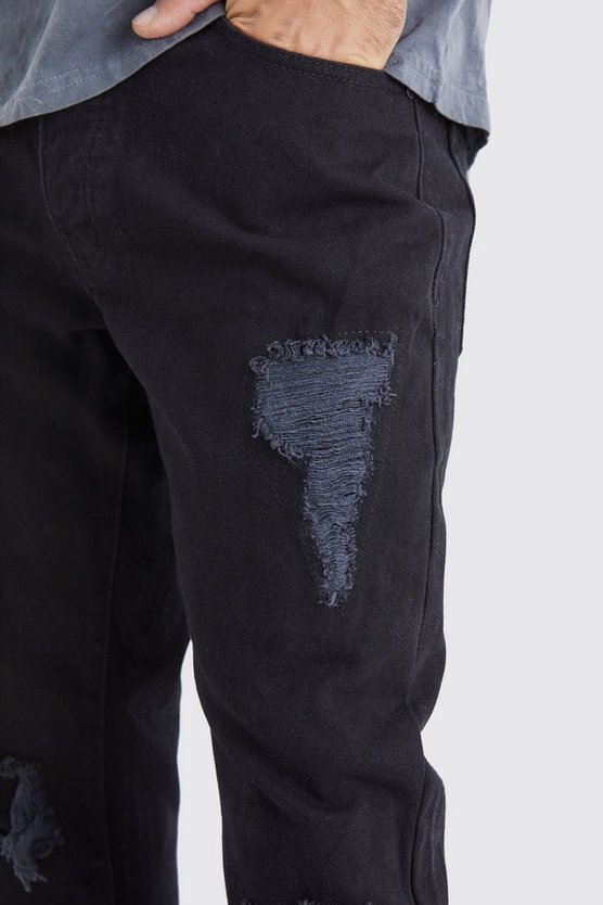 Slim-Fit Schlagjeans mit Rissen