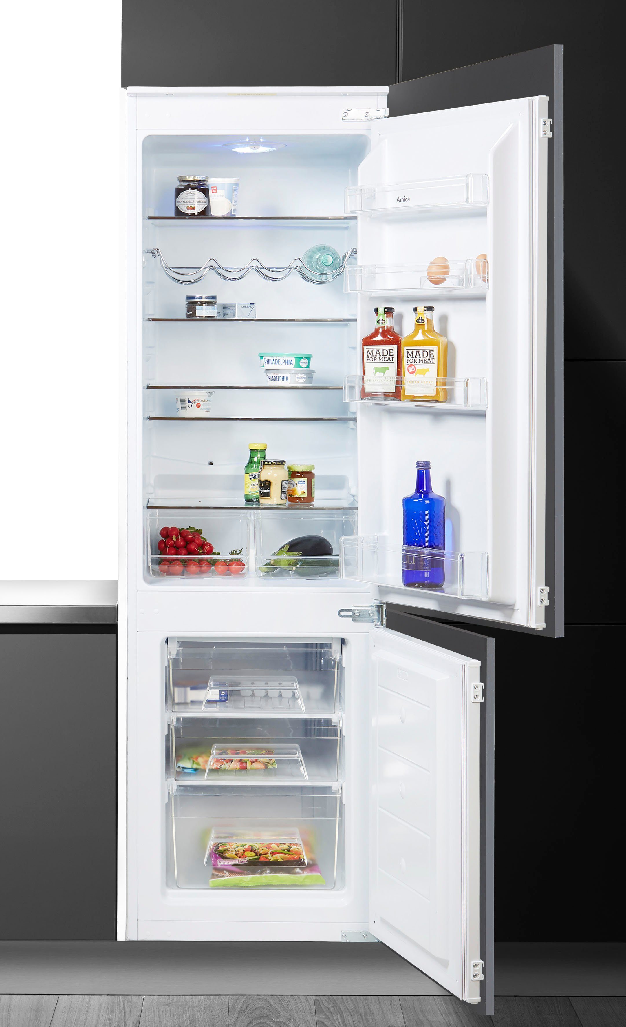 Amica Einbaukühlgefrierkombination BK313.3AA/EKGC 16177, 177,6 cm hoch, 54,5 cm breit, Sicherheitsglas