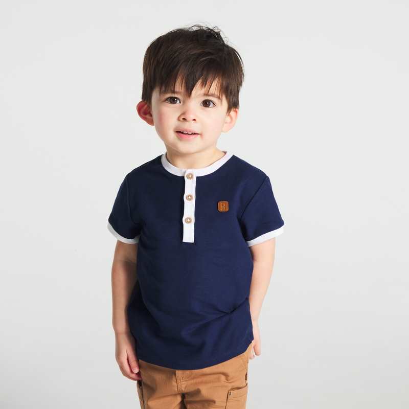 T-shirt col tunisien maille piquée bleu bébé garçon