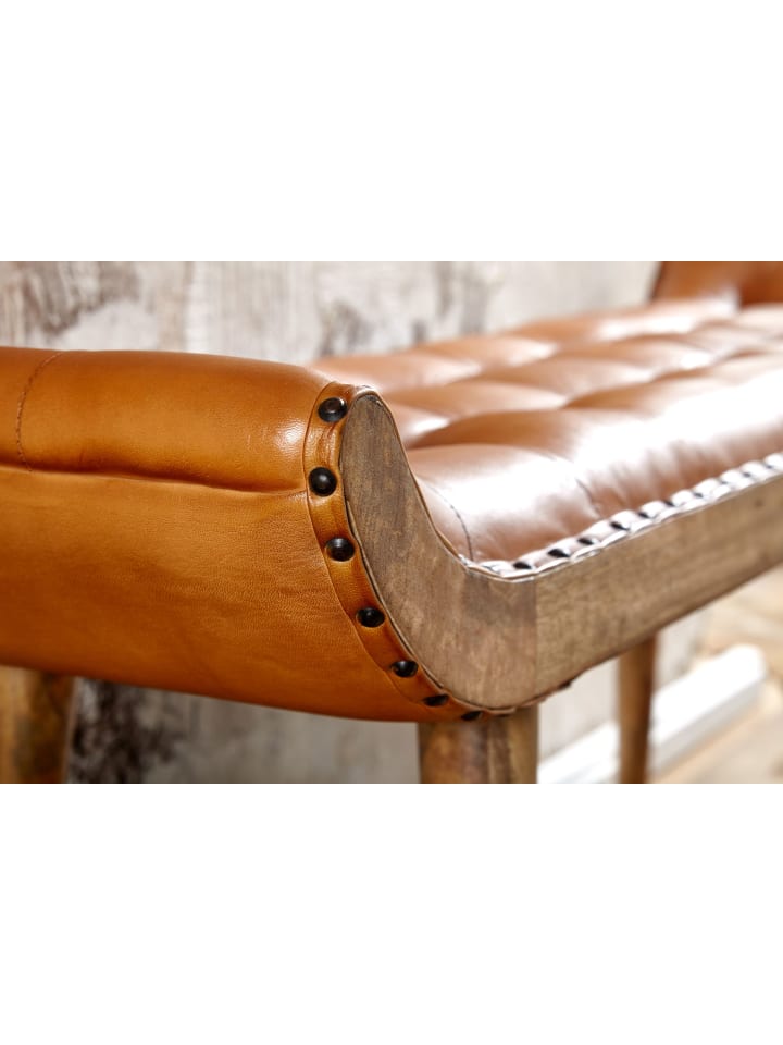 KADIMA DESIGN Sitzbank Echtleder | 125x50x38cm, Massivholz Braun, Chesterfield günstig kaufen onesize