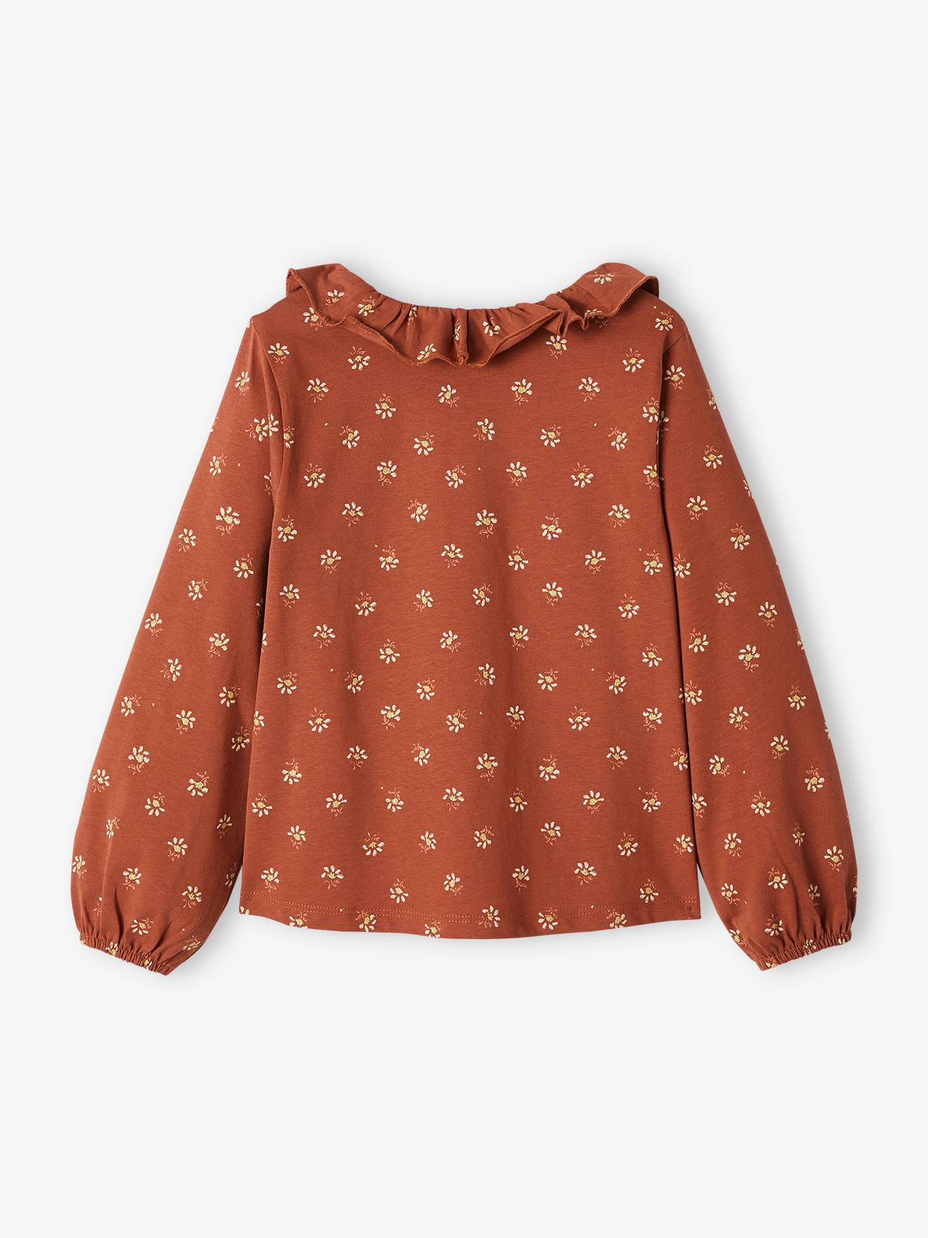 Vertbaudet Mädchen Blusenshirt mit Glitzerblumen - braun bedruckt