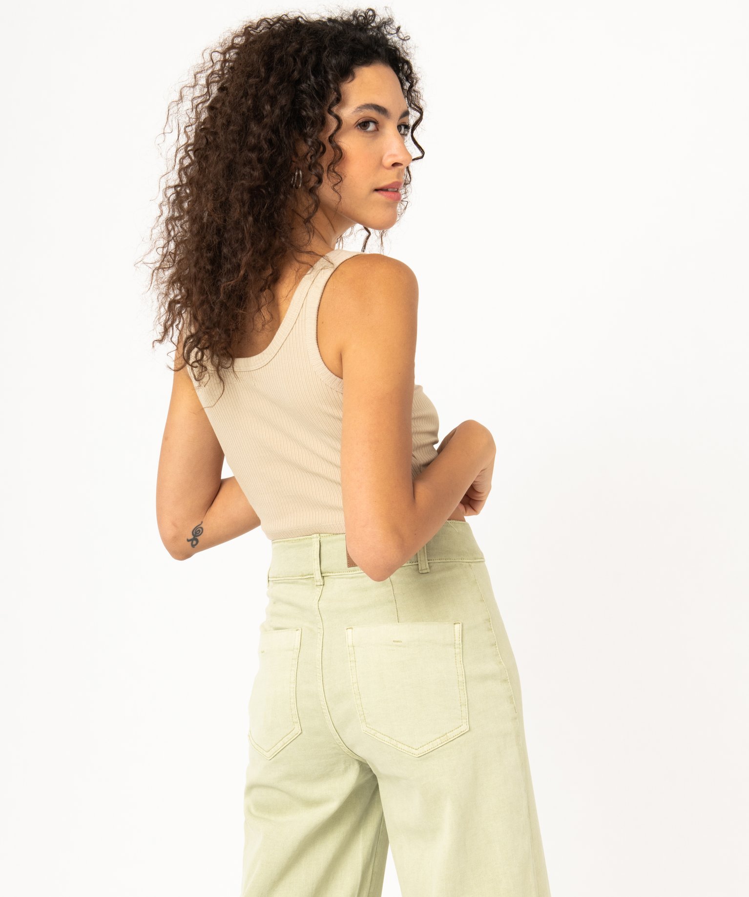 Débardeur court en maille ctelée femme beige | GEMO