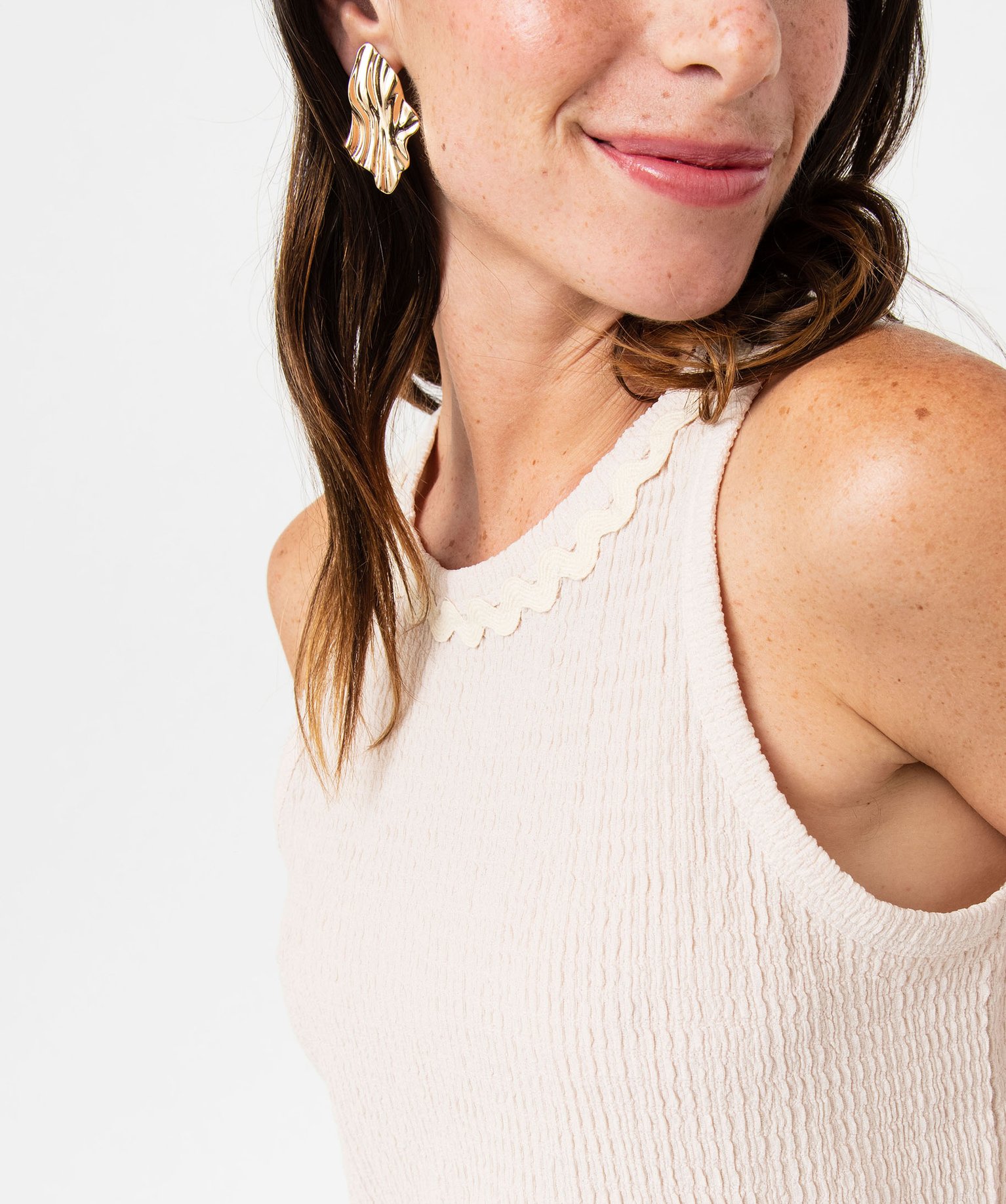 Débardeur en maille extensible texturée femme ecru | GEMO