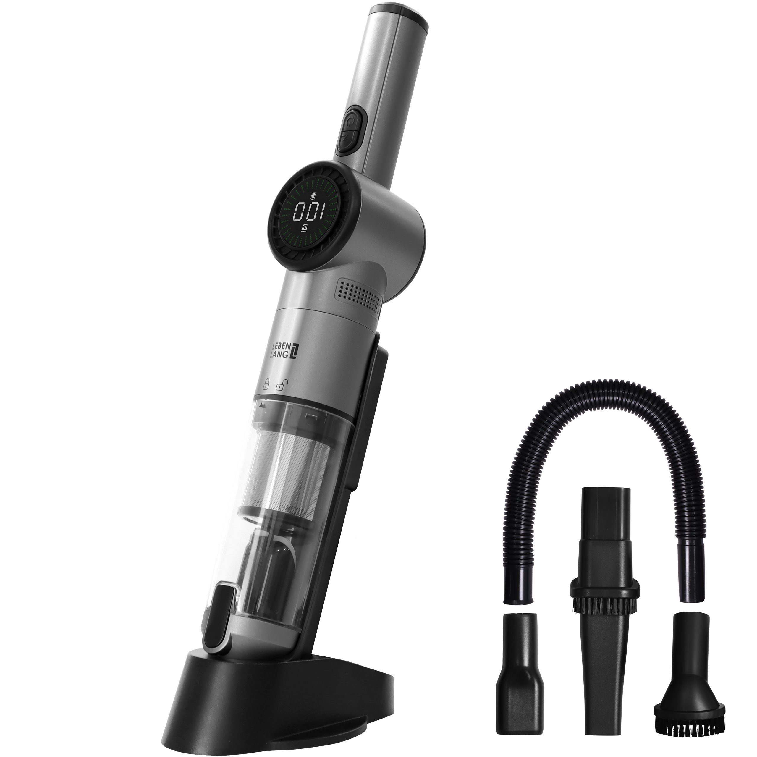 Lebenlang Akku-Handstaubsauger LBL2305, 135,00 W, Beutellos, 17000PA, Zwei Modi Option, Innovatives Display, Viel Zubehör