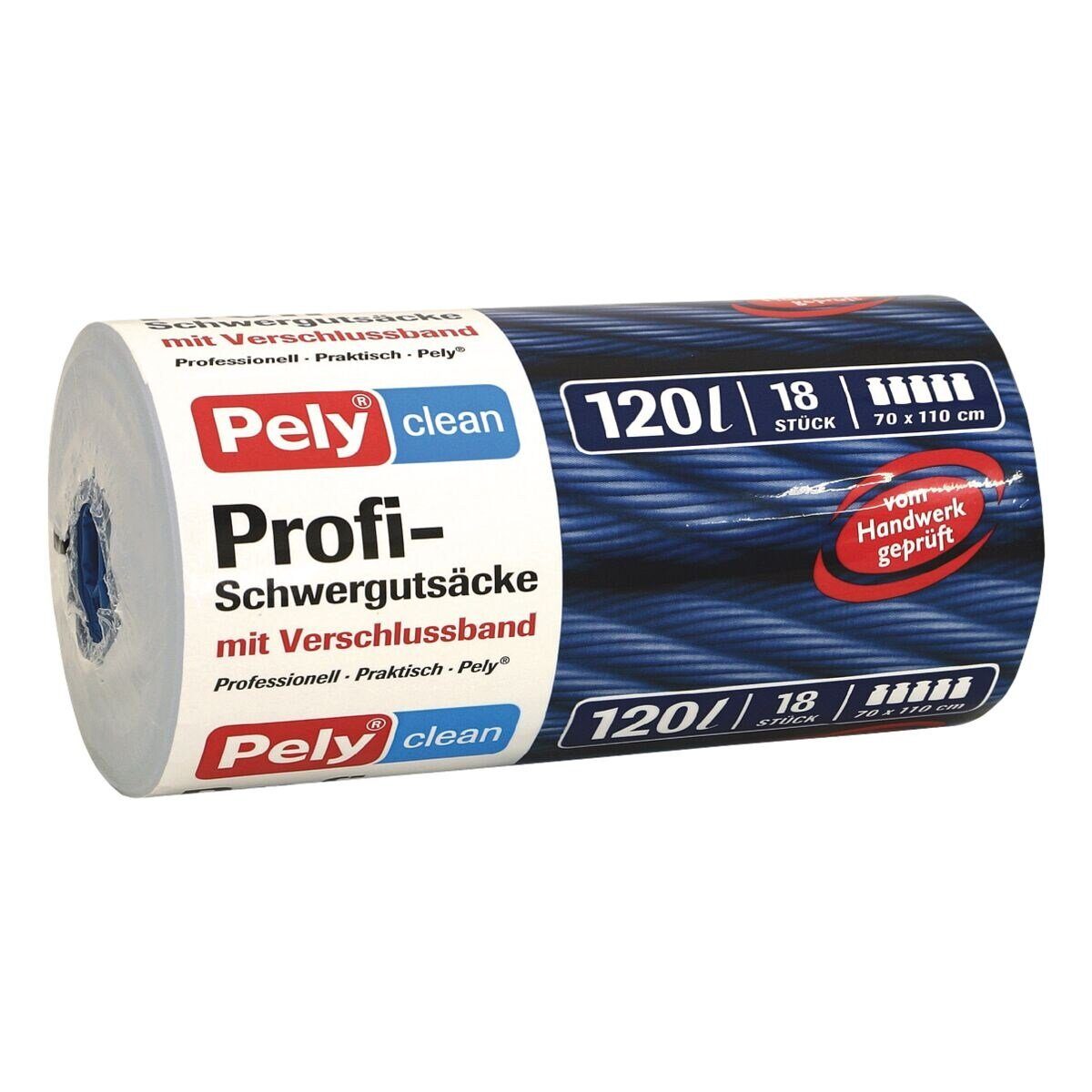 PELY Müllbeutel, 18 Stück/Rolle, Schwerlast-Müllsäcke mit Zugband, 120 Liter, blau