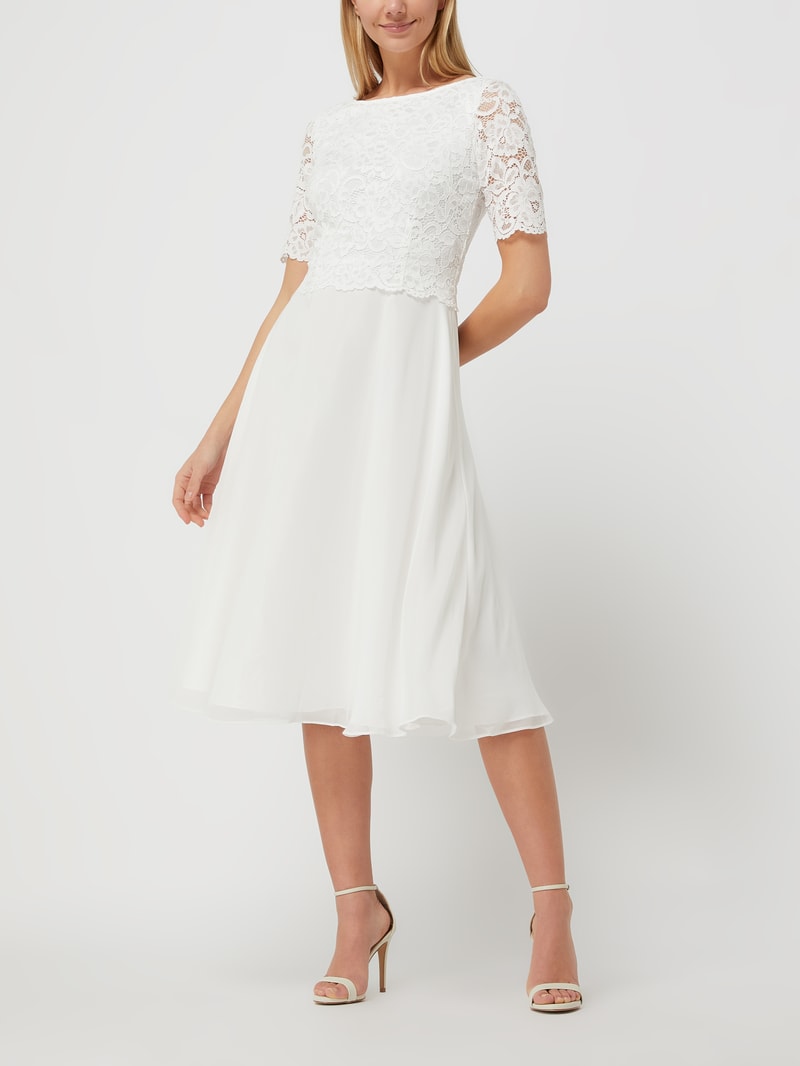 Cocktailkleid aus floraler Spitze und Chiffon in offwhite
