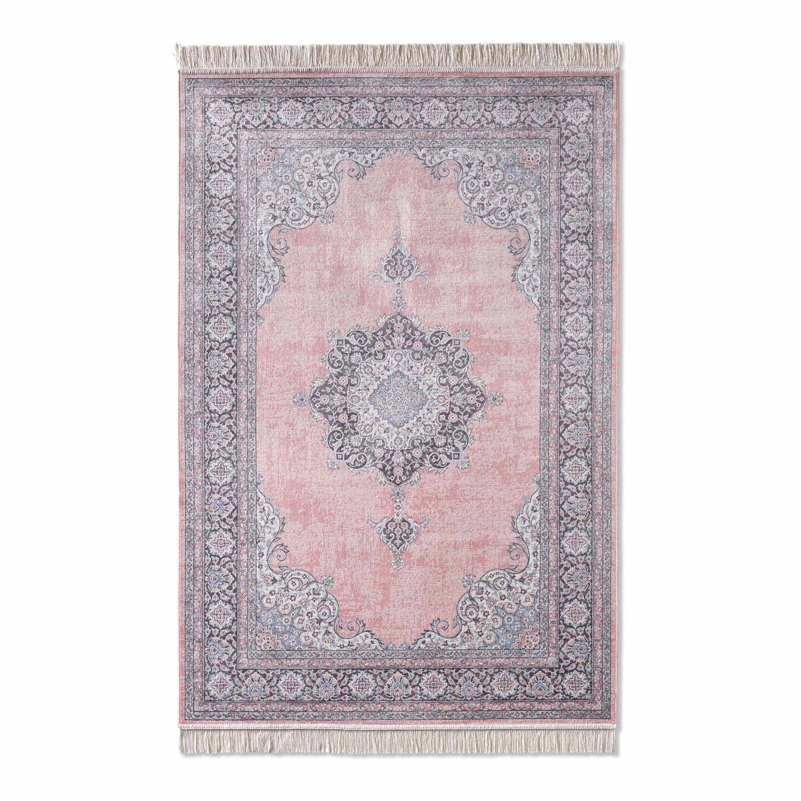 Teppich Palazzo Royal Vintage Medaillon, TaraCarpet, rechteckig, Höhe: 6 mm, Vintage Seiden Optik rose Wohnzimmer Schlafzimmer Esszimmer 67x105