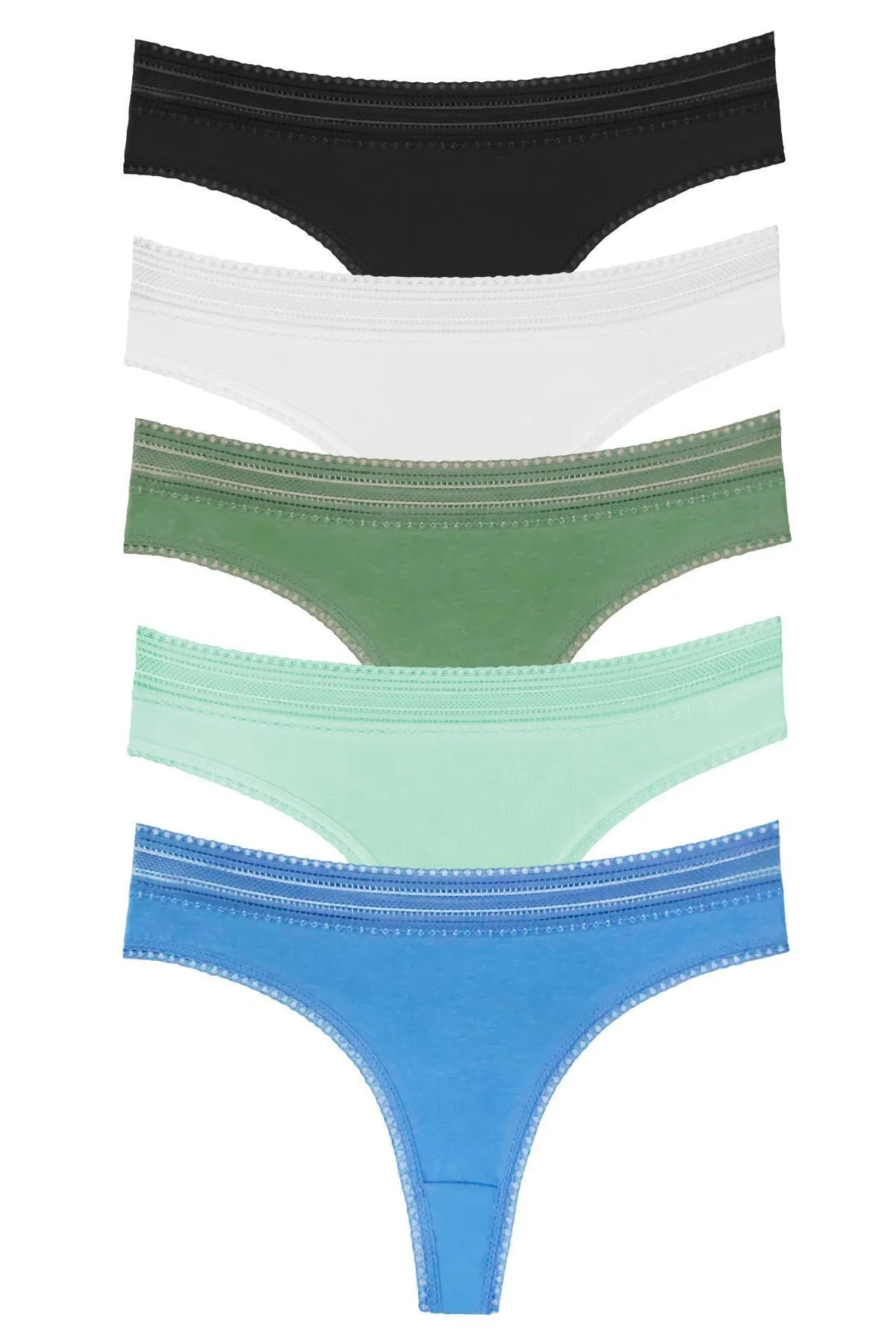 Sensu  Damen-Tangas aus elastischer Baumwolle mit Spitze, 5er-Pack-Set – Kts2082