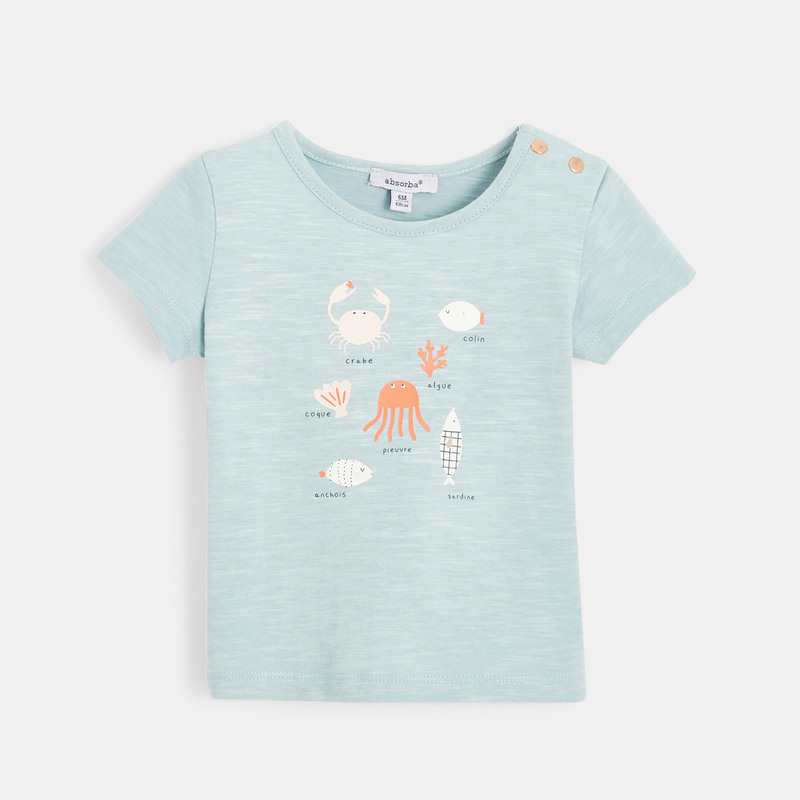 T-shirt manches courtes bébé fille en jersey flammé bleu Absorba