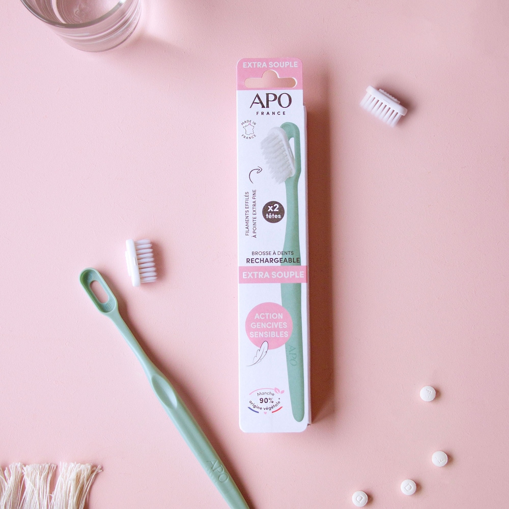 APO France BROSSE À DENTS RECHARGEABLE : 1 MANCHE + 2 TÊTES EXTRA-SOUPLES Brosse à Dents