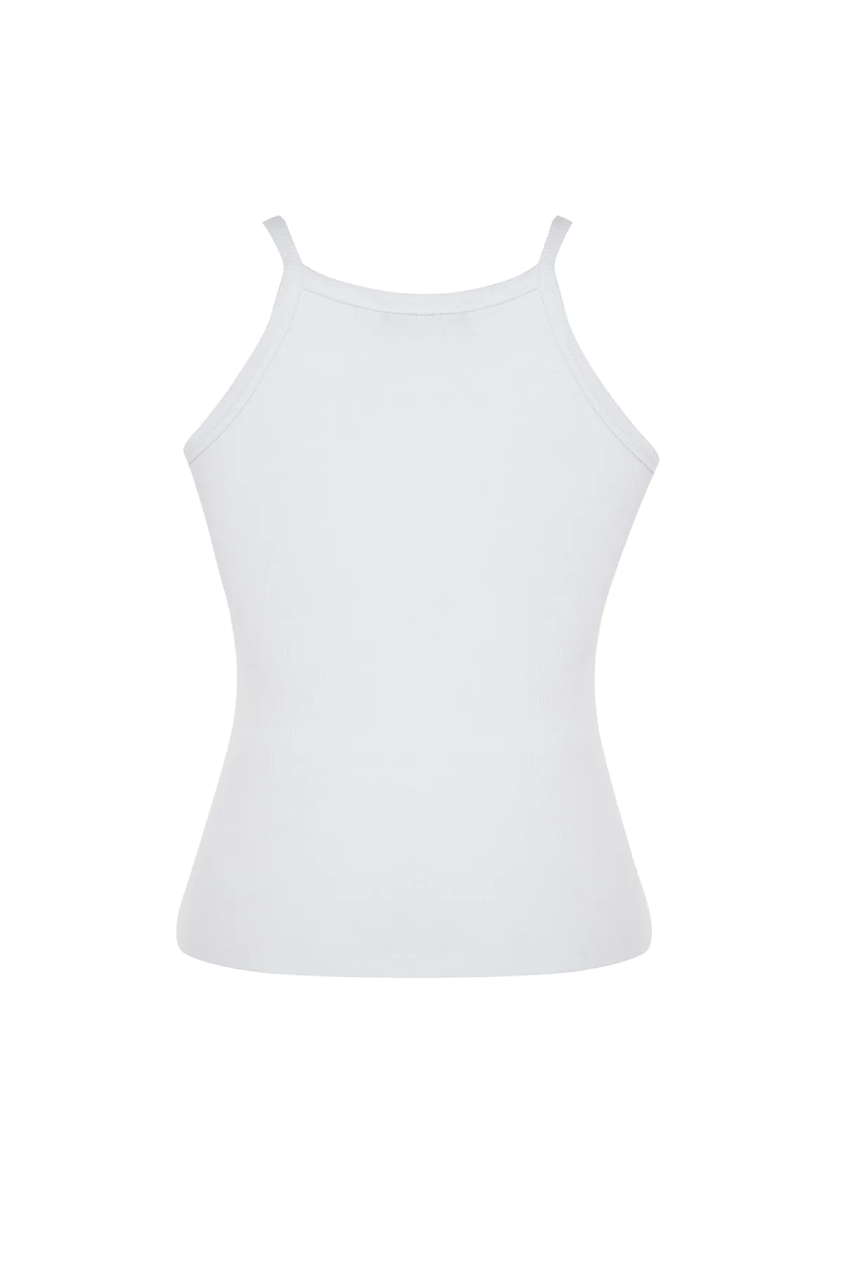 Trendyol Curve  Weißes Basic-Strick-Tanktop mit Neckholder-Kragen TBBSS23CV00000