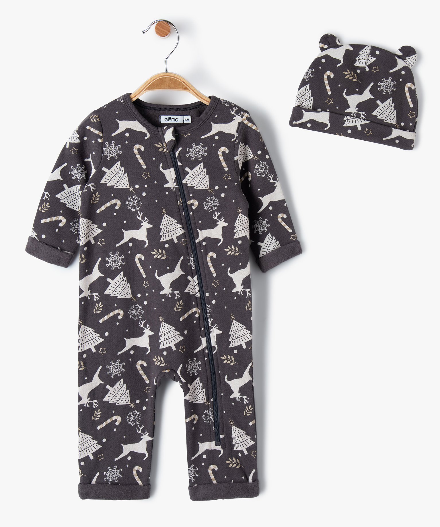 Ensemble bébé 2 pièces : combinaison + bonnet spécial Nol gris | GEMO