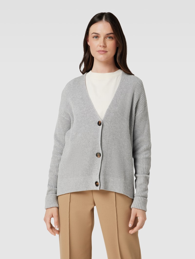 Strickjacke mit V-Ausschnitt in mittelgrau meliert