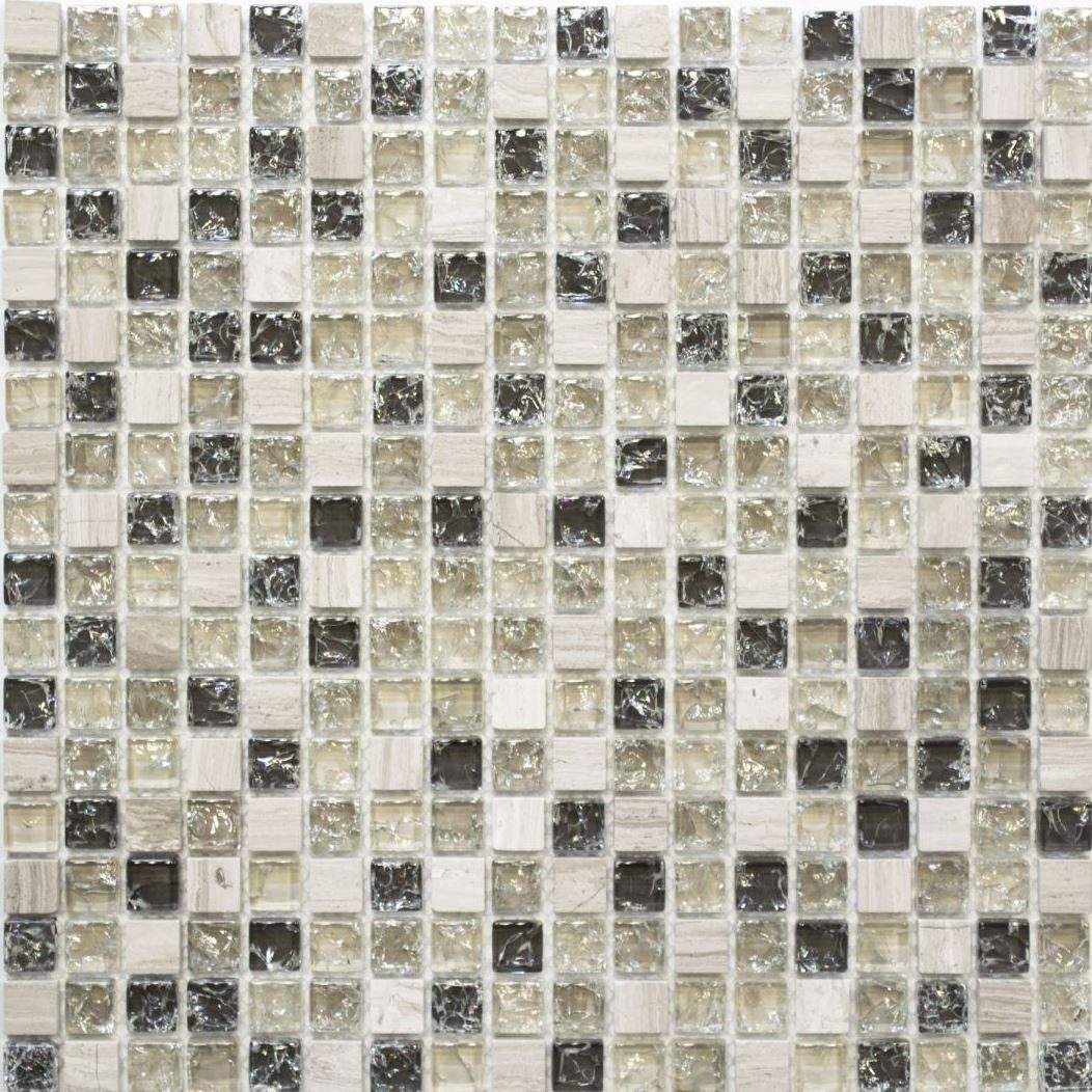 Mosani Mosaikfliesen Glasmosaik Naturstein Mosaik graugrün glänzend / 10 Matten
