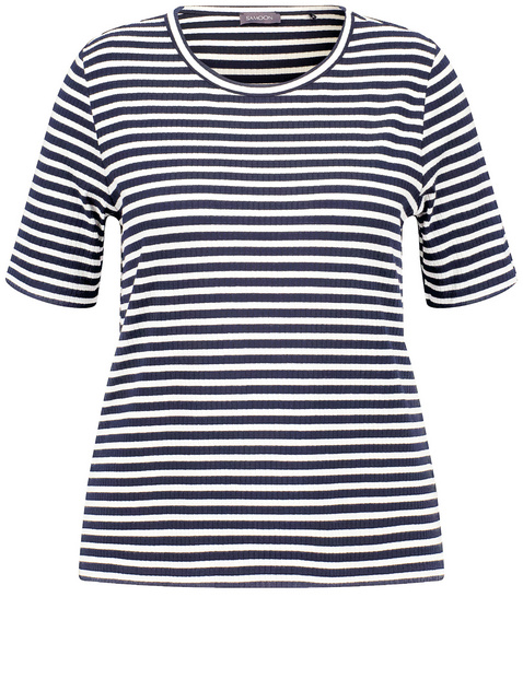 Geringeltes Halbarmshirt mit Ripp-Struktur