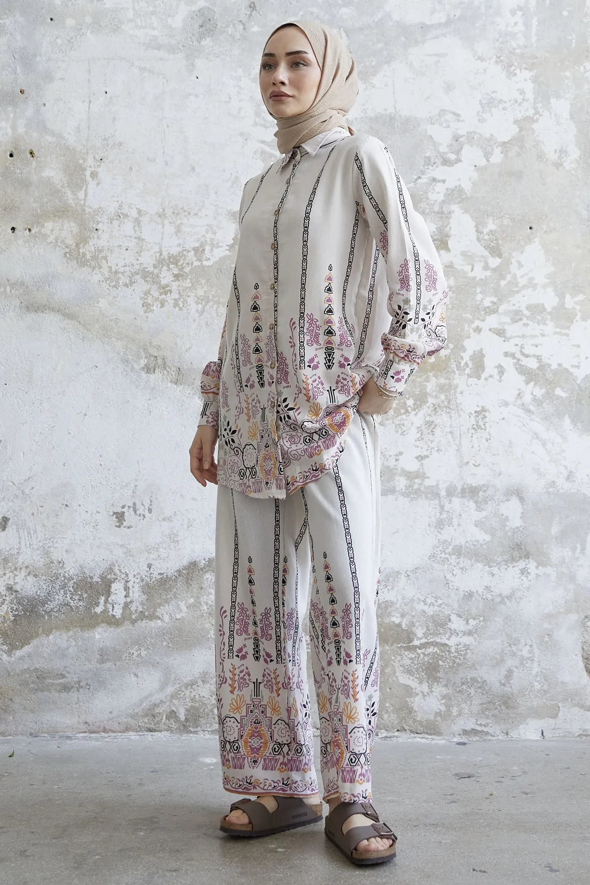 InStyle  Doppelter Leinenanzug mit Motiv - Rosa