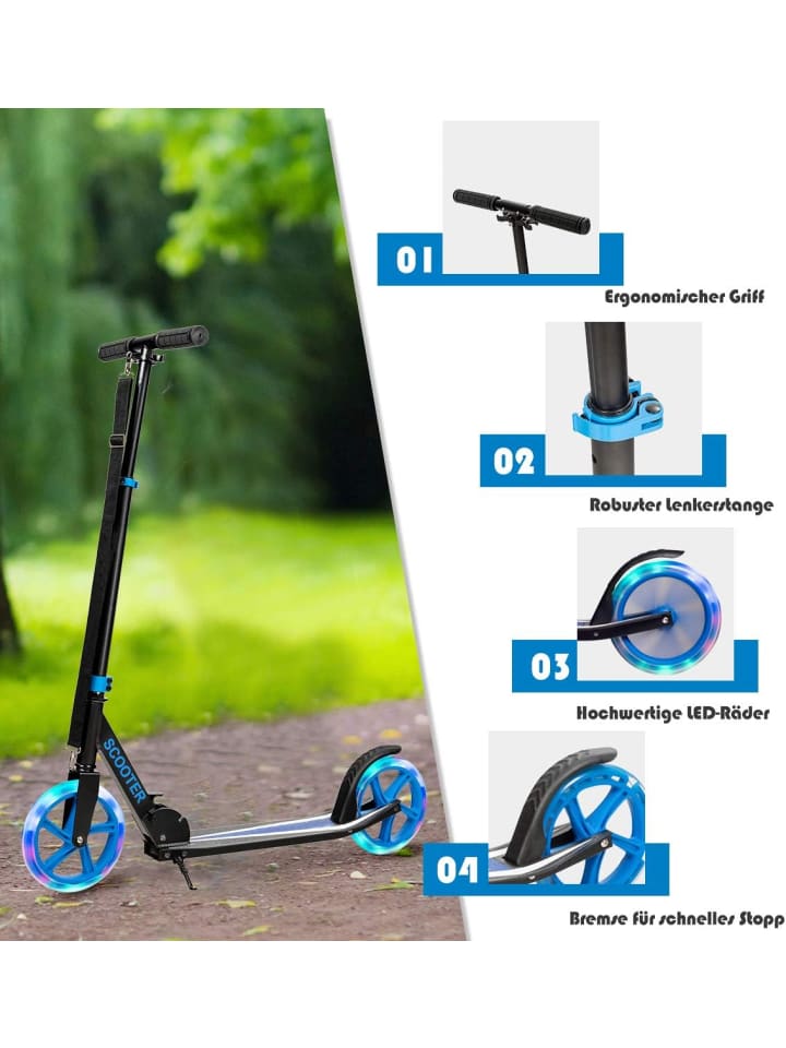 COSTWAY Roller mit 2 LED Rädern ab 10 Jahre in Blau günstig kaufen 90 cm