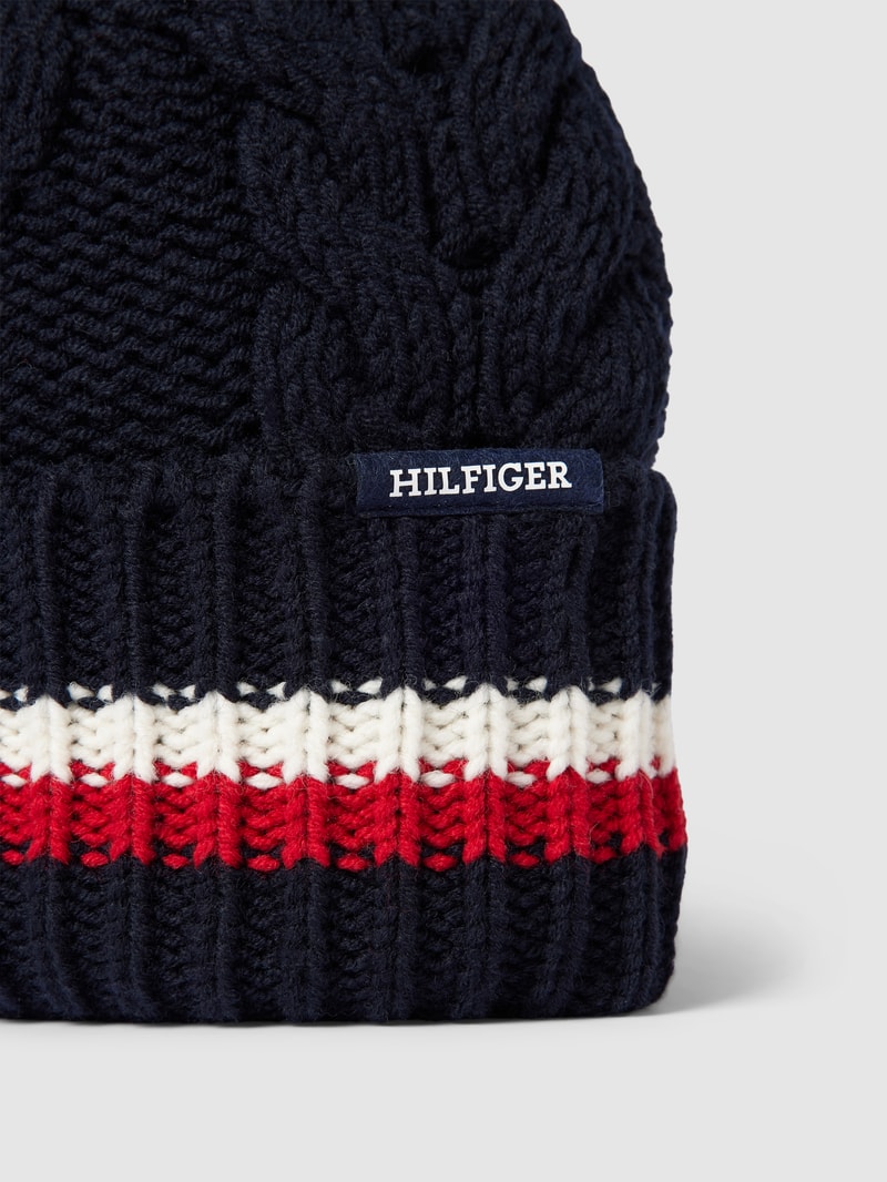 Beanie mit Zopfmuster Modell 'MONOTYPE' in dunkelblau