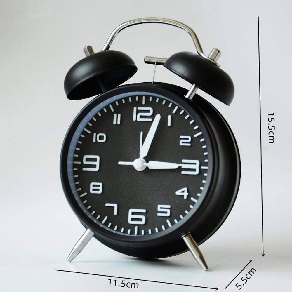 AKKEE Wecker Doppelglockenwecker mit Nachtlicht, Lauter Alarm, Wecker Analog kein Ticken, geräuschlos, Wecker Batteriebetrieben, Retro Design