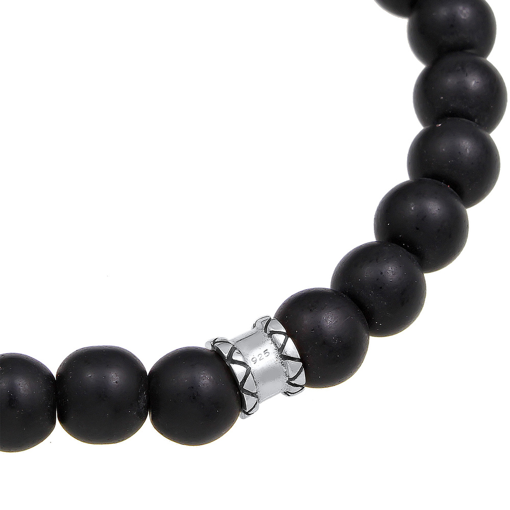 KUZZOI KUZZOI Bracelet Homme Tête de Tigre Onyx Pierres précieuses Noir 925 Argent Bracelet