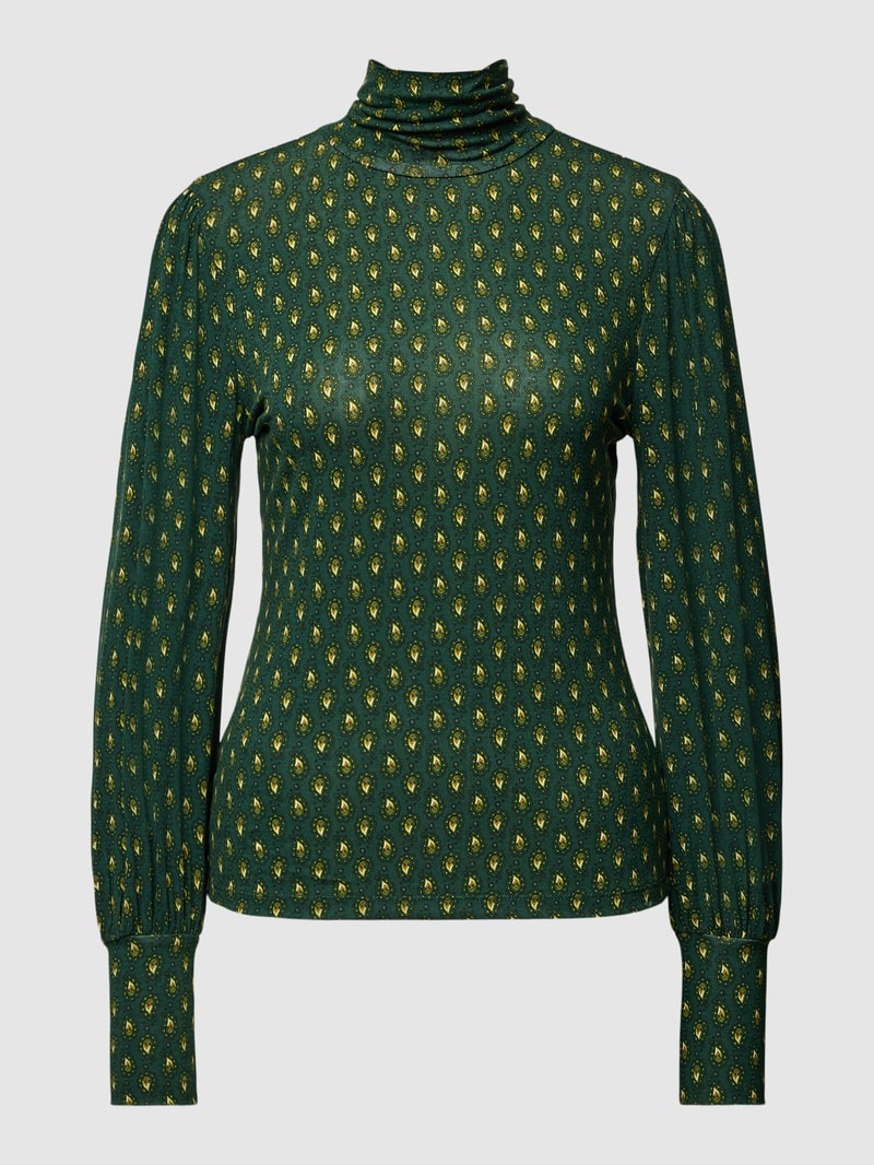 Longsleeve mit Allover-Muster und Stehkragen in dunkelgrün