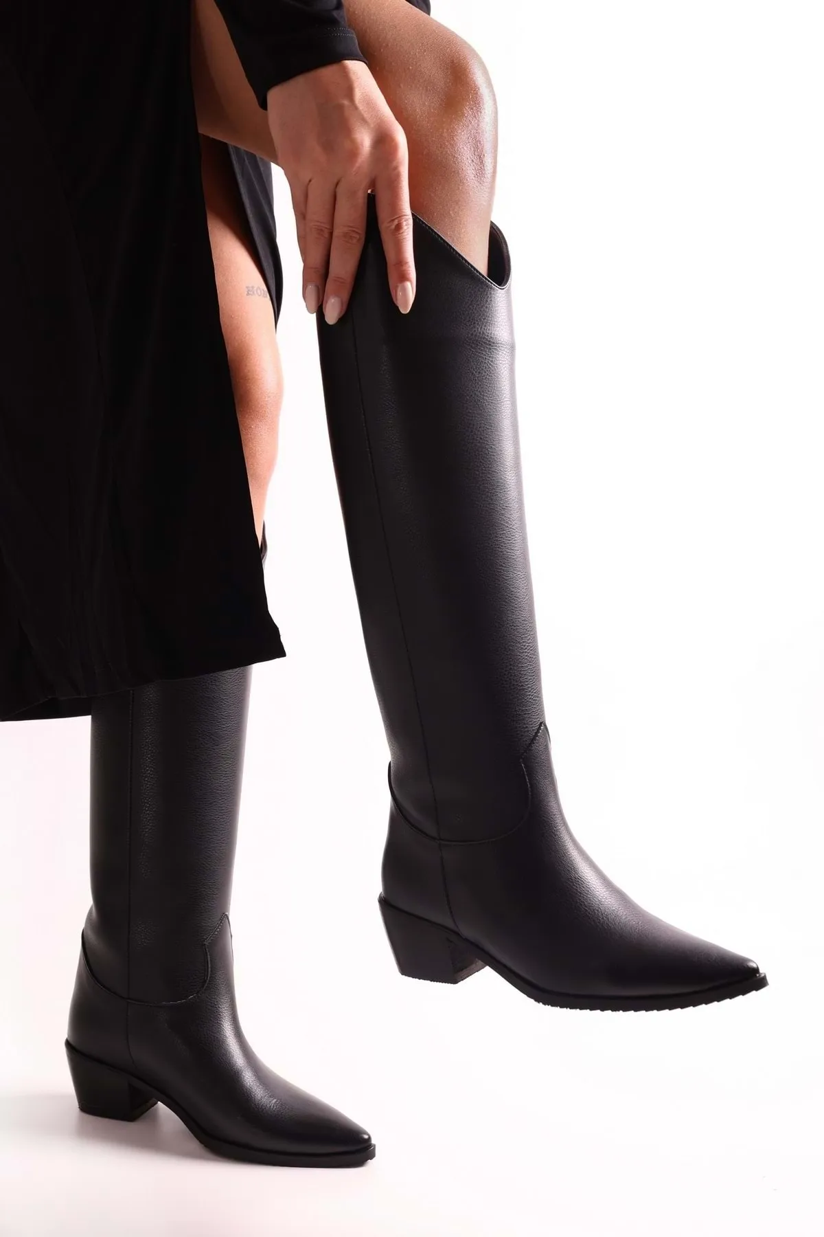 Shoeberry  Damen-Westernreitstiefel Meot Black Skin mit Absatz Black Skin