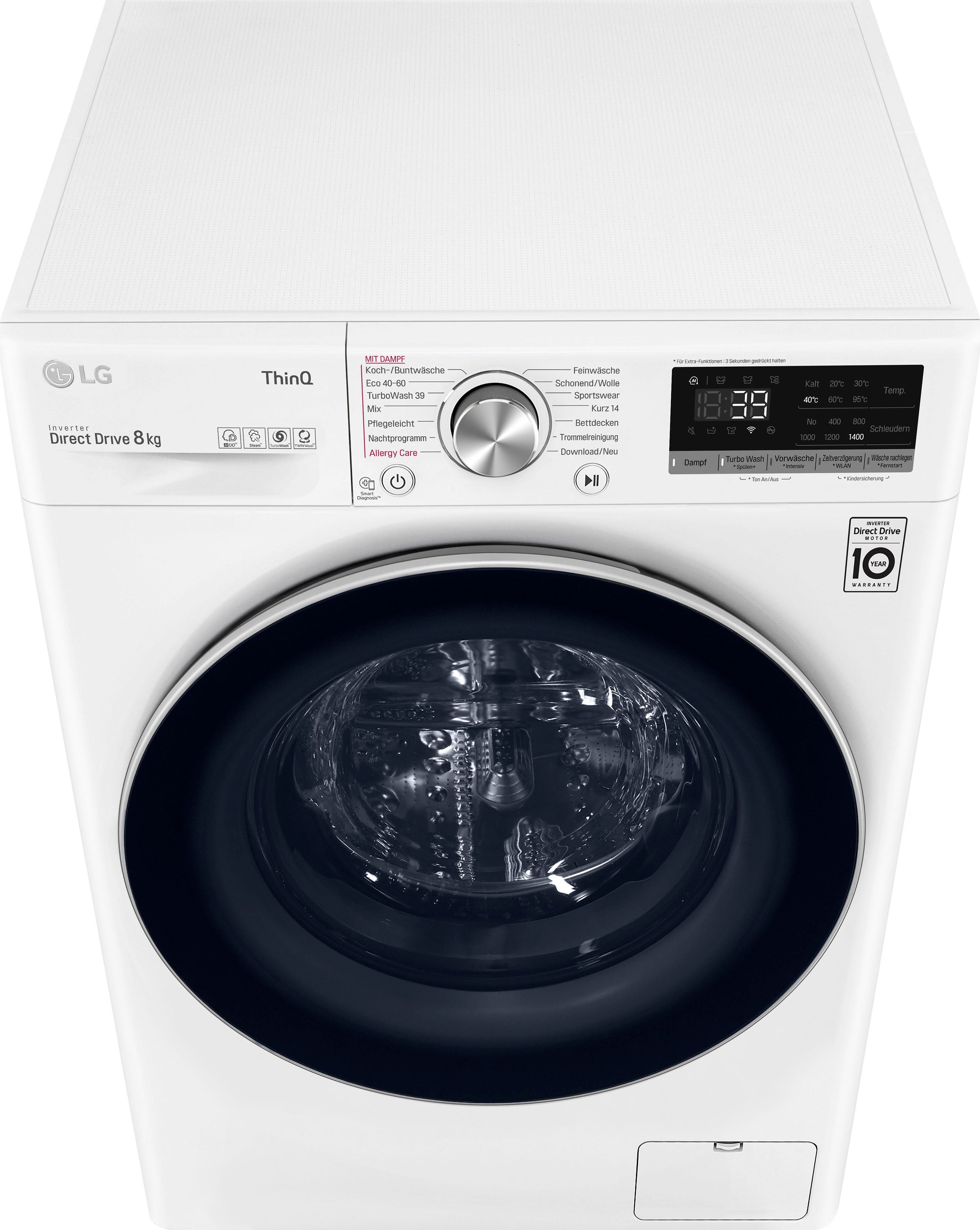 LG Waschmaschine Serie 7 F4WV708P1E, 8 kg, 1400 U/min, TurboWash® - Waschen in nur 39 Minuten