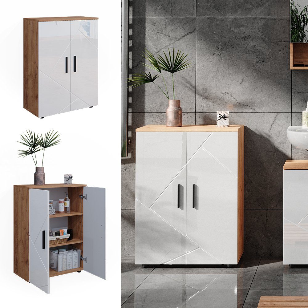 Vicco Badkommode Badschrank IRMA Goldkraft-Eiche/Weiß Hochglanz