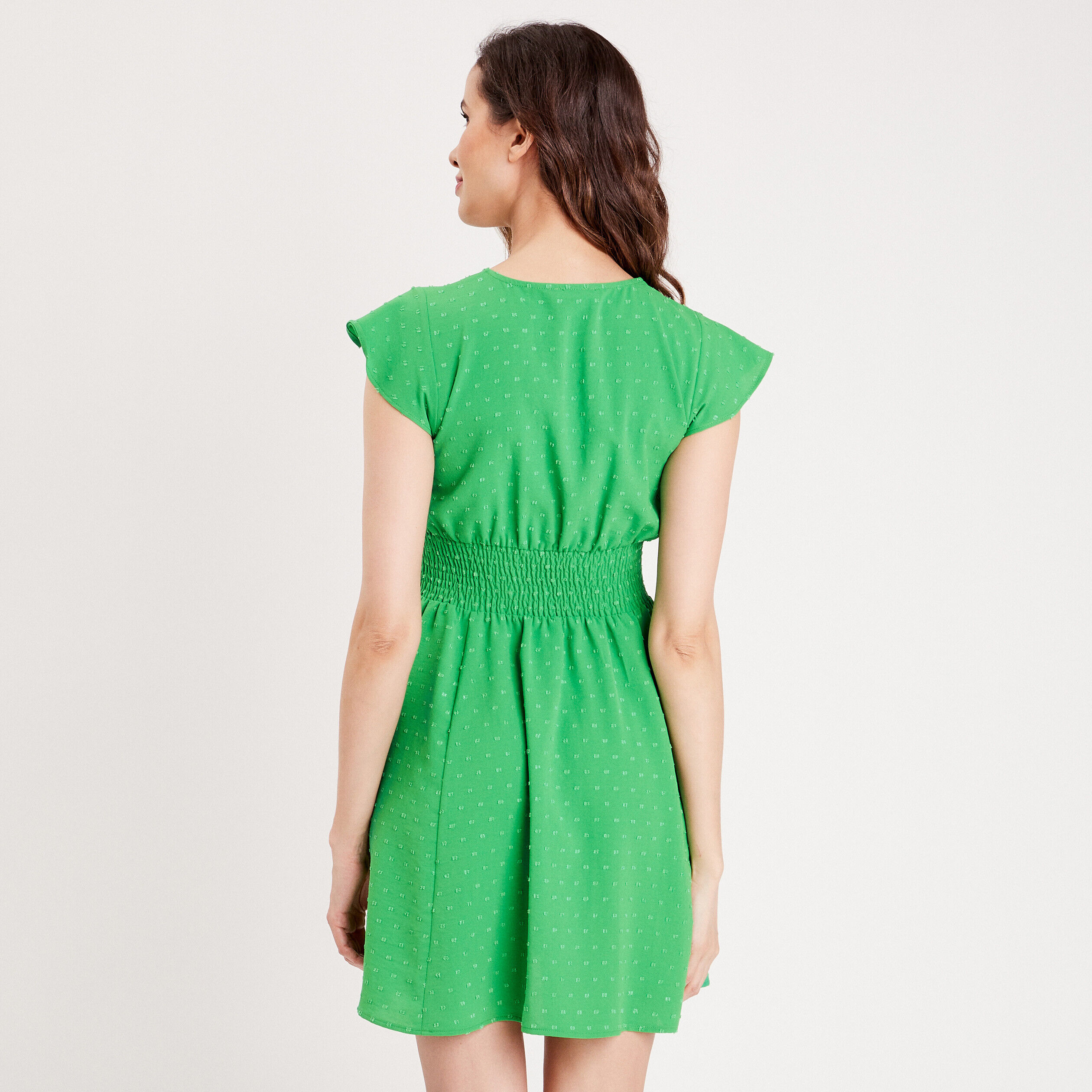 Robe patineuse manches courtes vert femme | Cache Cache