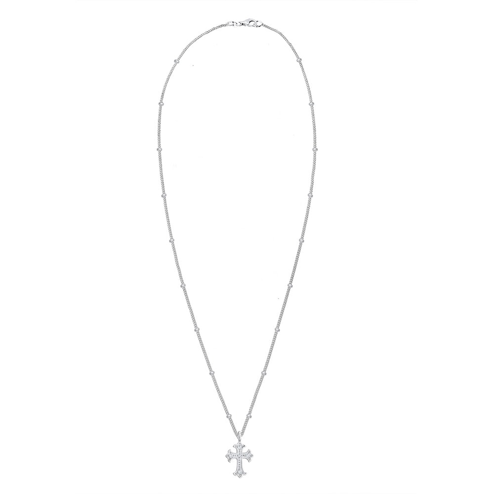 Elli Elli Collier Antik Kreuz Kugelkette Zirkonia 80's 925er Silber collier