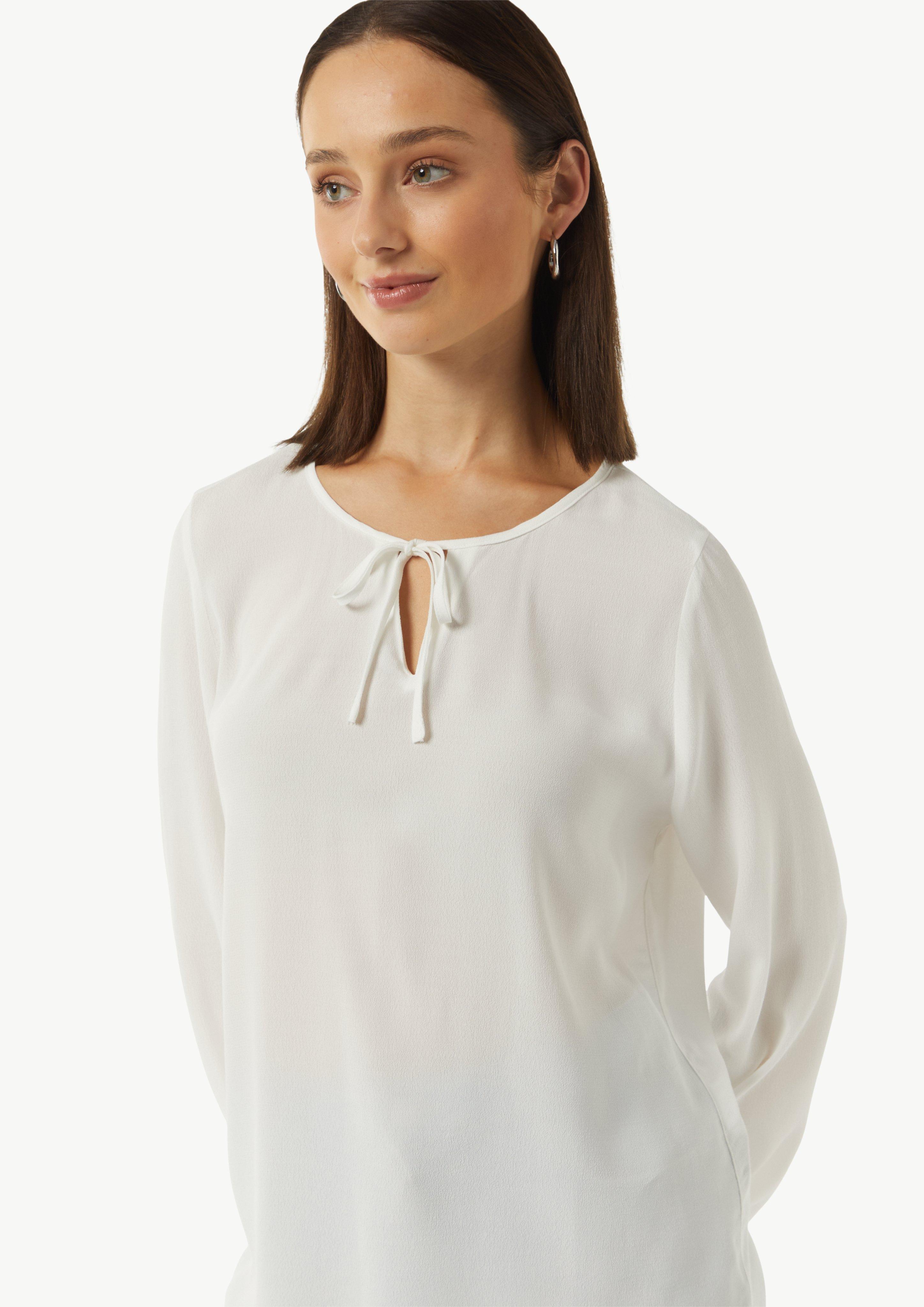 Viskose-Bluse mit Bindedetail am Ausschnitt - weiß