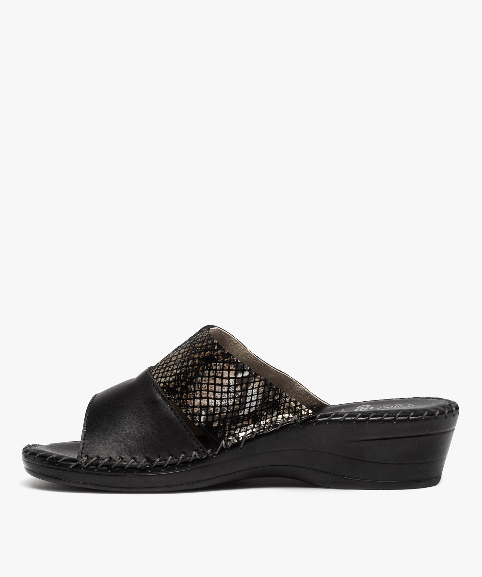Mules femme confort compensées à brides en cuir noir | GEMO