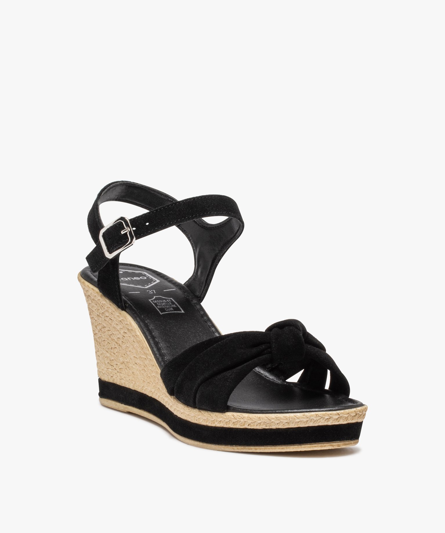 Sandales femme compensées dessus cuir suédé - Tanéo noir | GEMO