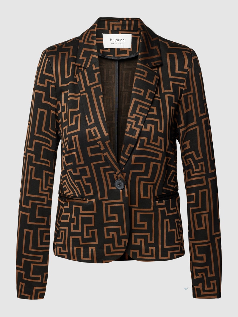 Blazer mit Hahnentrittmuster und Paspeltaschen in mittelgrau