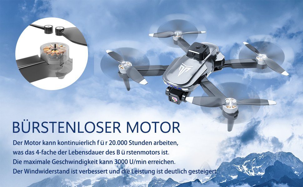 TizzyToy Bürstenloser Motor Drohne,App-Steuerung,Kinder, Geschenke, Spielzeug Spielzeug-Drohne (4K-Kamera, Luftdruck-Höheneinstellung, LED-Beleuchtung, Ersatzzubehör können bei otto erworben werden, Hochleistungsmotor, Lüfterblatt, Drohne für Erwachs